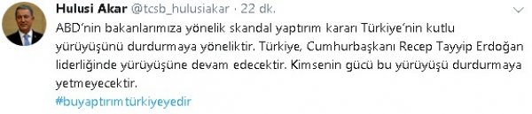 Hulusi Akar: ABD’nin kararı Türkiye’yi durdurma amaçlı